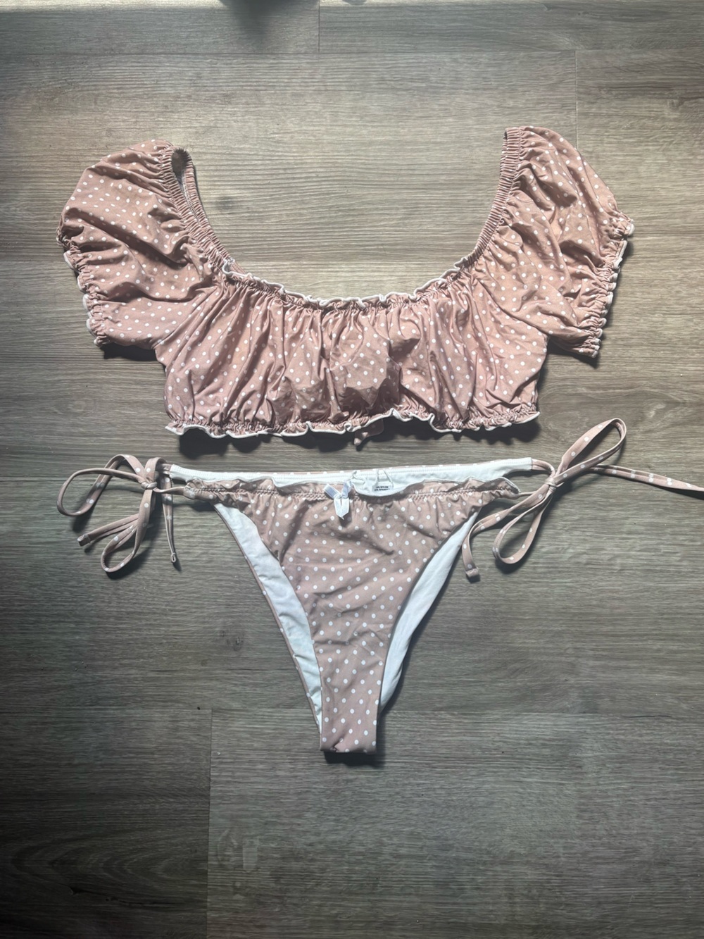 light brown polka dot bikini set